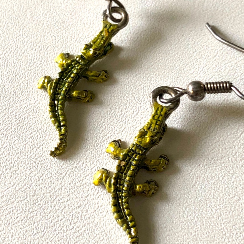 Alligator earring green dangle
